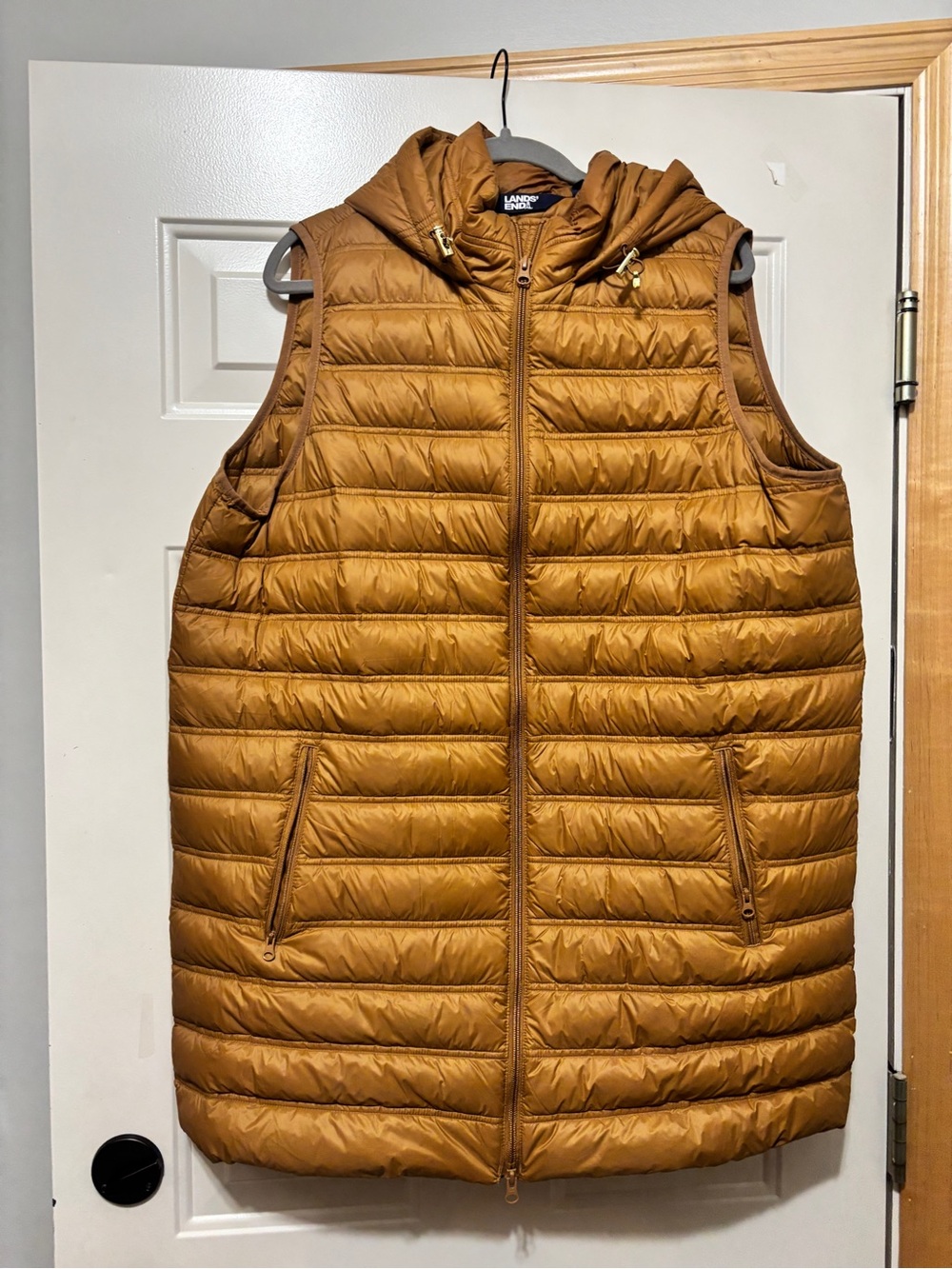 Lands' End Hooded Quilted Down Puffer Vest in Golden Brown 1X Like New!